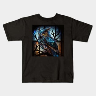 Night Owl Stained Glass oil painting Kids T-Shirt